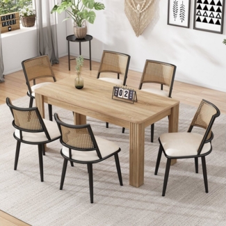 Flieks Esszimmerstuhl (Set, 6 St), 6er Set Polsterstühle mit Rattan-Rückenlehne Kunstleder, Metallbeine