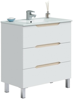 Dmora Badezimmermöbel Dianmu, Badezimmerschrank, Mehrzweckschrank, Hängeschrank mit Spiegel, 80x45 h86 cm, Glänzendes Weiß und Eiche