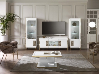 Interdesign24 Wohnwand Stella, (4-Teilig, in Weiß/Gold Hochglanz), Made in Italy