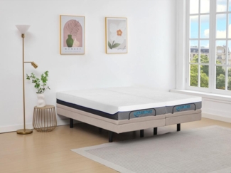 Dekoratives Bett mit elektrischer Relaxfunktion + Memory-Schaum-Matratze - 2 x 90 x 200 cm - Stoff - Beige - MENASINA von DREAMEA