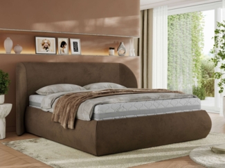 Polsterbett mit Lattenrost, Doppelbett Bettkasten, Bettgestell mit Gasdruckfeder Pocket Matratze - CAELA CLASSIC - 160 x 200 cm - Braun Velvet - VIRE LUX