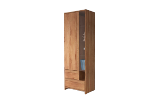 Vitrine Zigo aus Kernbuche massiv 63x41x190 mit 2 Schubladen 1 Tür 1 Fach Glas