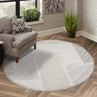 carpet city Teppich Kurzflor Wohnzimmer - Terracotta - 160x160 cm Rund - Teppiche Boho-Style - Geometrisches Muster - Schlafzimmer, Esszimmer