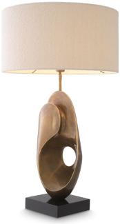 Casa Padrino Luxus Tischleuchte Vintage Messing / Schwarz / Creme Ø 50 x H. 83 cm - Schreibtischleuchte mit rundem Lampenschirm - Luxus Tischleuchten - Luxus Schreibtischleuchten - Luxus Leuchten