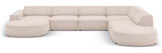 Micadoni Panorama-Ecksofa Jodie 7-Sitzer runde Recamiere Rechts Chenille Haga Beige