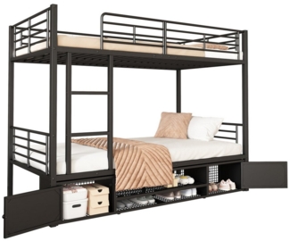 i@home Etagenbett Eisenrahmenbett, Offener schuhschrank, mit Seitenleiter (Geeignet für Kinder und Jugendliche, Ohne Matratze,90x200cm), mit Fallschutzgitter, Eisen + MDF, Schwarz
