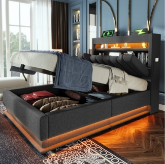 TavilaEcon Boxspringbett Modernes LED-Bett mit Smart-Funktionen, 4 Größen (90-180x200 cm), App-gesteuerte RGB-Beleuchtung, Kopfteil mit Schnellladeanschlüssen