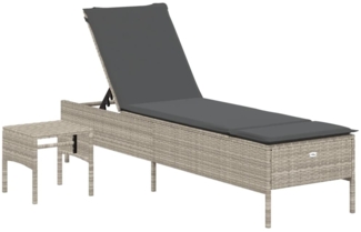 vidaXL Sonnenliege mit Tisch und Auflage Hellgrau Poly Rattan 4002733