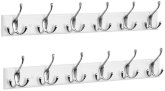 EUGAD Garderobenhaken (2 St), Kleiderhaken Wand, mit 6 Dreifachhaken, Weiß, silbern