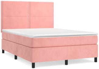 vidaXL Boxspringbett mit Matratze Rosa 140x190 cm Samt