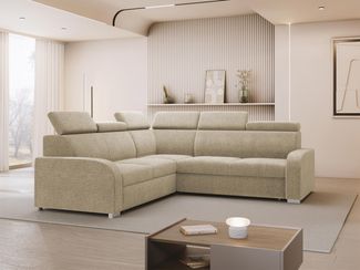 Ecksofa Apollo 2rR2p mit Schlaffunktion und Bettkasten, L-Form, Einstellbare Kopfstützen (Farbe: Crown 02)