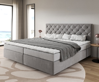 DELIFE Boxspringbett Dream-Great, Mikrofaser Grau 200x200 cm Bonell-Matratze PU-Topper