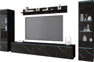 INOSIGN Wohnwand VERA II, Vitrinen Türanschlag wechselbar, (Komplett-Set, 4-St), Mediawand 260 cm, Vitrine mit Verglasung, stehend und hängend