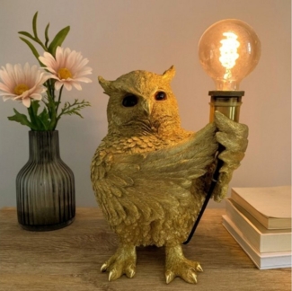 Online-Fuchs Tischleuchte - imposante Dekolampe goldene Eule für Wohnzimmer & Sideboard, E27 Glühbirne wechselbar, indirekte Beleuchtung, auch als Nachttischlampe bestens geeignet - 36 cm groß