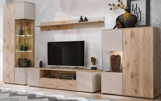 Wohnwand Cathlyn in Viking Eiche und Kaschmir mit LED 350 cm