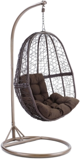Luxus Hängesessel Fun XL Polyrattan Korb braun Gestell braun Kissen dunkelbraun