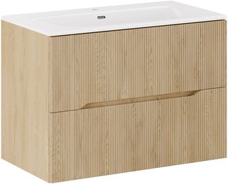 Badplaats Badmöbel Set Nordic 80 cm – Eiche – Inkl. Waschbecken – Hängend mit 2 Schubladen