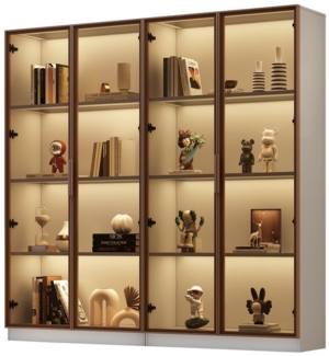REDOM Standvitrine Vitrinenschrank Glasvitrine Bücherschrank Büroschrank Vitrine Schrank (Hochschrank mit LED-Beleuchtung und höhenverstellbaren Einlegeböden, 2-St, Aktenschrank Sammlervitrine Wohnzimmerschrank mit 4 Türen 8 Fächern) Bücherregal für Wo...