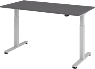 bümö elektrisch höhenverstellbarer Schreibtisch Graphit 160x80 cm, Gestell: Silber - Büroschreibtisch höhenverstellbar elektrisch, elektrischer Bürotisch & Gaming Tisch, Stehschreibtisch, XMST-16-G-S