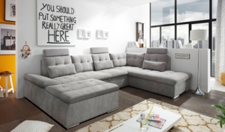 Couch NALO Sofa Schlafcouch Wohnlandschaft Bettsofa schlamm grau U-Form rechts