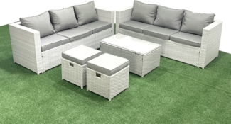 Fimous Garten Polyrattanmöbel Set 8-Sitzer Rattan Garten Sofa Set mit 2 kleinen Hockern Hellgrau gemischt