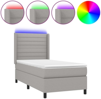 vidaXL Boxspringbett mit Matratze & LED Hellgrau 80x200 cm Stoff 3138349
