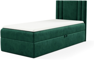 MEBLINI Kinderbett mit Bettkasten CARDI 90x200 Rechts – H3/Grün Samt Gepolstert Einzelbett mit Matratze - Polsterbett mit Stauraum - Bett mit Kopfteil – Stauraumbett