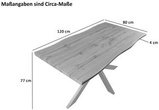 SAM® Esstisch TorbenS, verschiedene Holz-Optiken, Spider-Metallgestell, Baumkante