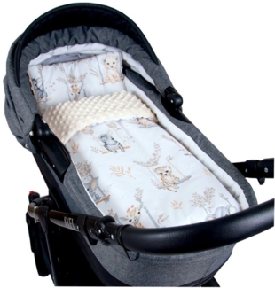 Kinderdecke BABYLUX Babydecke MINKY 2Set Kuscheldecke Decke 75x60 cm Kinderwagen, BabyLux, MP139 - Ecru + Tiere auf der Schaukel