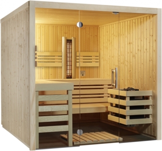 Infraworld Sauna Panorama Complete Fichte 210 x 210 x 203 cm mit ABC-Strahler Multifunktionssauna
