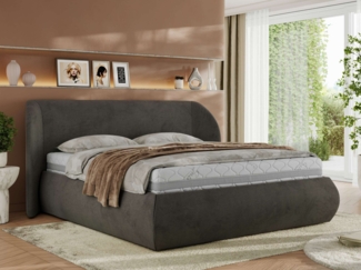 Polsterbett mit Lattenrost, Doppelbett Bettkasten, Bettgestell mit Gasdruckfeder Foam Matratze - CAELA CLASSIC - 140 x 200 cm - Dunkelgrau Velvet - MIRO LUX