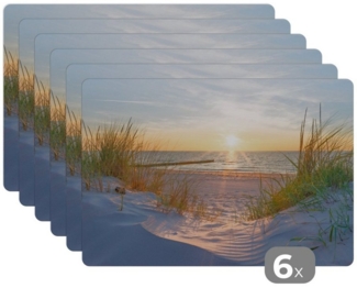MuchoWow Platzset Strand - Sonne - Düne - Gras - Sand - Horizont, (6-St), Platzsets, Tischset, Abwaschbar, Tischsets, Platzdeckchen