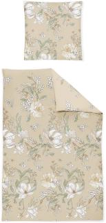 Irisette Nova Mako-Satin Bettwäsche 135x200 Magnolie beige weiß Blüten 8388-80