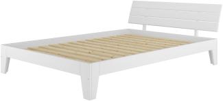 Weißes Doppelbett in Überlänge 160x220 Bettgestell Holzbett Massivholz Kiefer Weiß