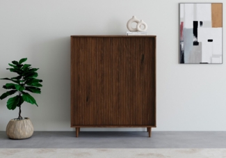 INOSIGN Highboard Malmedy Front mit gefrästen Rillen, Kommode Midischrank aus massivem Kiefernholz, Push-to-open, B 100 cm