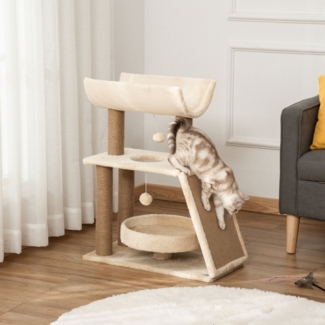 Katzen Kletterturm Multifunktional Mit Bett & Sisalpad - Kratzbaum Mit U-Plattform Und Hängenden Bällen, Für Katzen Unter 5kg