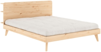 Karup Design Bettgestell RETREAT BED, aus Kiefer massiv mit Lattenrost, Kopfteil mit 3 Ablagen