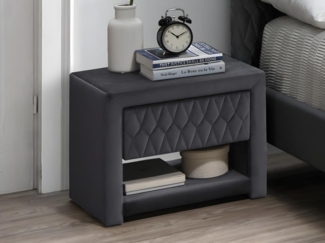 Vente-unique - Nachttisch mit 1 Schublade & 1 Ablage - Samt - Grau - DANIELLE