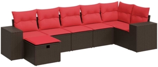vidaXL 7-tlg. Garten-Sofagarnitur mit Kissen Braun Poly Rattan 3325710