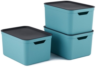ROTHO Aufbewahrungsbox 3er- Set Aufbewahrungskorb 16l mit Deckel (Aufbewahrungsboxen, 3er-Set)