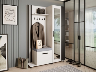 Beautysofa Garderobenschrank Garderoben-Set mit Aufhängern und Spiegel LIVIA (Geräumiger Schuhschrank) mit praktischer Kleiderstange