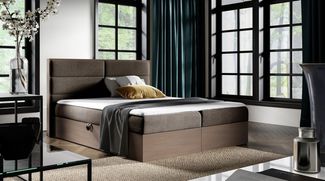 Boxspringbett Bett LAMBROS 180x200cm Dunkel Eiche Stoff Braun inkl. Bettkasten