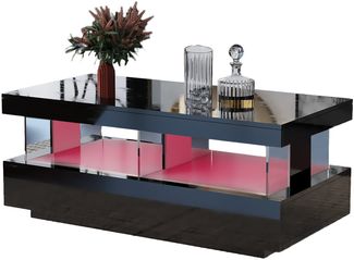 MODFU Couchtisch Sofatisch Teetisch Beistelltisch Tisch (mit LED-Beleuchtung und hochglänzender Tischplatte), Moderner Hochglanz-Sofatisch Wohnzimmertisch Hochglanzoberfläche