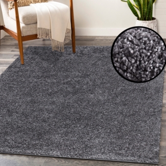 Teppich Wohnzimmer Hochflor Shaggy - 160x230cm - Anthrazit Einfarbig Uni Flauschig Modern Boho Deko Teppiche Weich Schlafzimmer