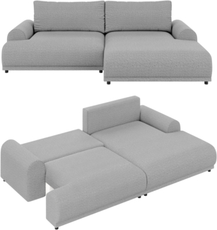Ecksofa Lounge Schlaffunktion Bettkasten L-Couch Rechts Bouclé in Grau
