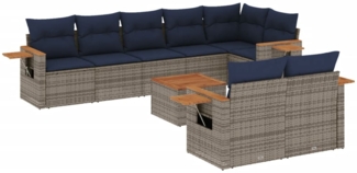 vidaXL 9-tlg. Garten-Sofagarnitur mit Kissen Grau Poly Rattan 3226999