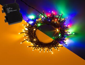 Out of the Blue LED-Lichterkette Innen/Außen Lichterkette 120 LEDs warmweiß + bunt mit Timer, 120-flammig, mit Timer, IP44, 5 Leuchtmodi, Batteriebetrieben