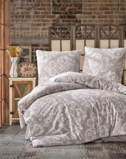 yadetextil Bettwäsche Bettwäsche 155x220 cm 2 teilig set, Sade V2, Renforce, 2 teilig, Beige/Weiß Barock Muster, 100% Baumwolle/Renforcé Sade V2