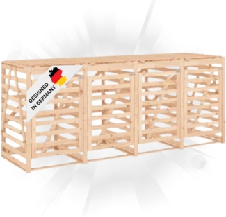 DELUKE® 4er Mülltonnenbox Kiefernholz BOUMI 318x91,5x128,5cm Natur Mülltonnenverkleidung für 4 Tonnen Müllbox aus Holz Mülltonnenschutz Mülltonnendach