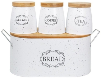 Neuetischkultur Brotkasten Brotkasten Vorratsdosen 4er-Set Landhaus Weiß, Eisen, (Set, 4-tlg, 1 Brotkasten, 3 Vorratsdosen), Metall Kaffeedose Teedose Zuckerdose